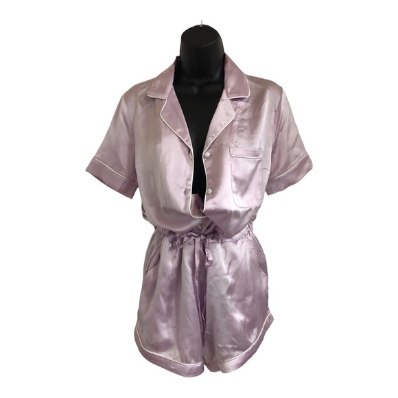 House of Harlow 1960 lavender lilac silk satin look pajama loungewear shorts set - Picture 1 of 14